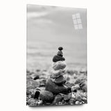Coastal Wall Art - Black and White Stacked Stones Beach-Themed Print