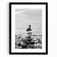 Coastal Wall Art - Black and White Stacked Stones Beach-Themed Print