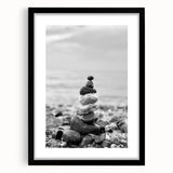 Coastal Wall Art - Black and White Stacked Stones Beach-Themed Print