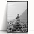 Coastal Wall Art - Black and White Stacked Stones Beach-Themed Print