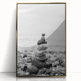 Coastal Wall Art - Black and White Stacked Stones Beach-Themed Print