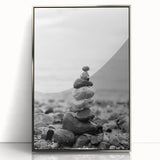 Coastal Wall Art - Black and White Stacked Stones Beach-Themed Print