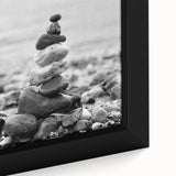Coastal Wall Art - Black and White Stacked Stones Beach-Themed Print