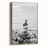 Coastal Wall Art - Black and White Stacked Stones Beach-Themed Print