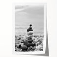 Coastal Wall Art - Black and White Stacked Stones Beach-Themed Print