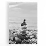 Coastal Wall Art - Black and White Stacked Stones Beach-Themed Print