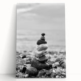 Coastal Wall Art - Black and White Stacked Stones Beach-Themed Print