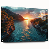 Sunset River Valley Wall Art – Vibrant Coastal Landscape Nature Print