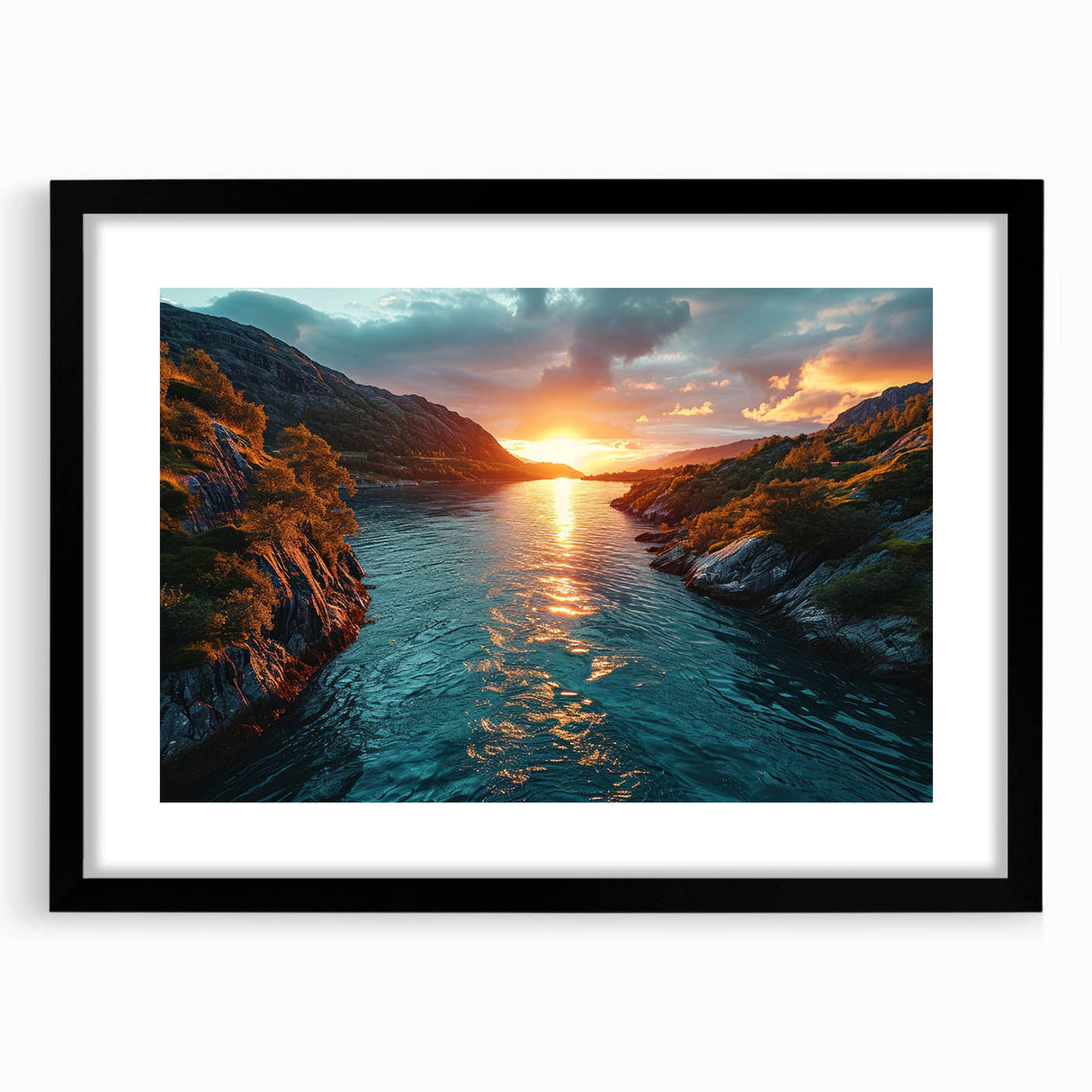 Sunset River Valley Wall Art – Vibrant Coastal Landscape Nature Print