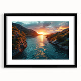 Sunset River Valley Wall Art – Vibrant Coastal Landscape Nature Print