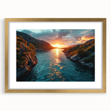 Sunset River Valley Wall Art – Vibrant Coastal Landscape Nature Print