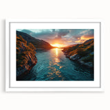 Sunset River Valley Wall Art – Vibrant Coastal Landscape Nature Print
