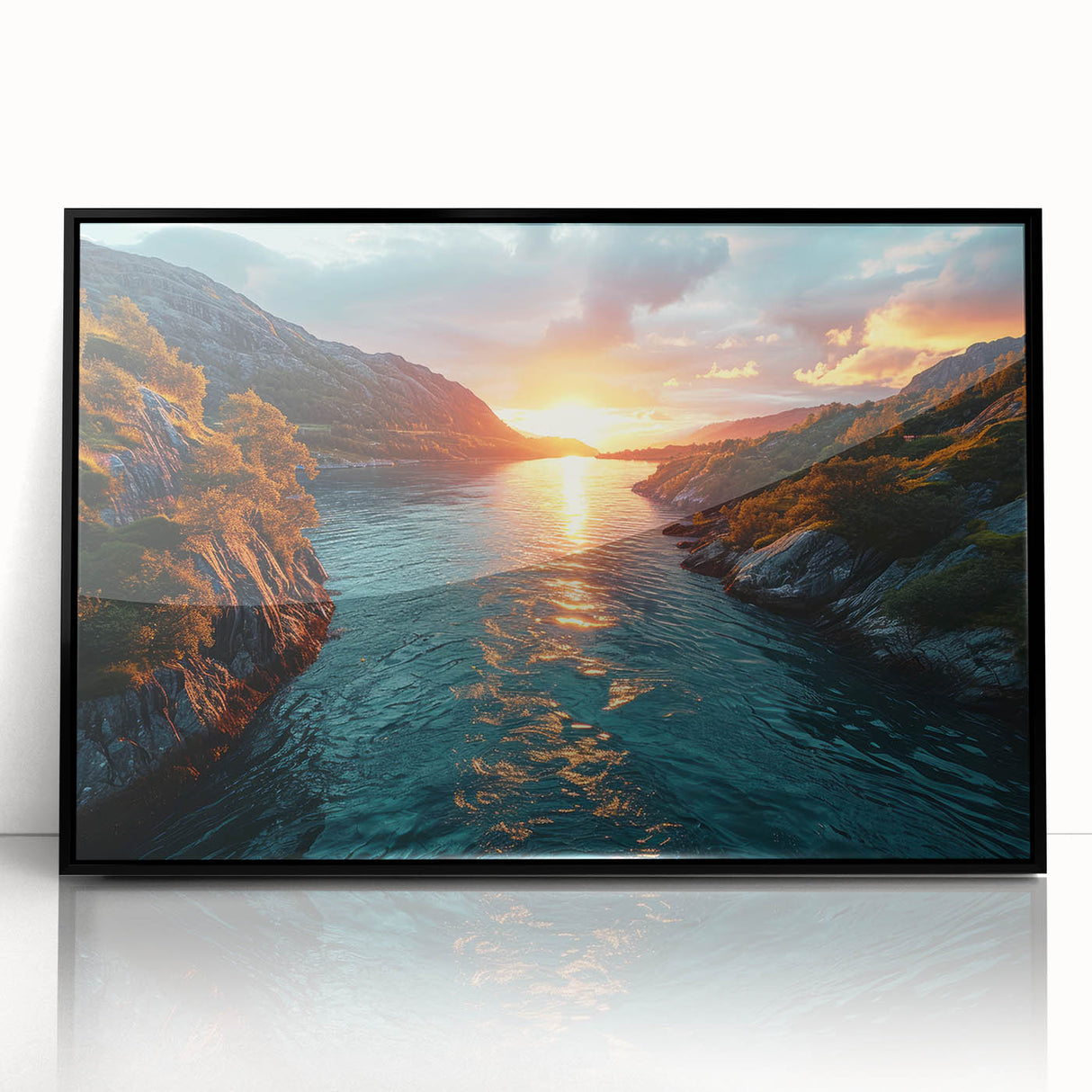Sunset River Valley Wall Art – Vibrant Coastal Landscape Nature Print