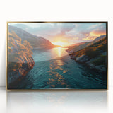 Sunset River Valley Wall Art – Vibrant Coastal Landscape Nature Print