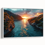 Sunset River Valley Wall Art – Vibrant Coastal Landscape Nature Print