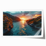 Sunset River Valley Wall Art – Vibrant Coastal Landscape Nature Print