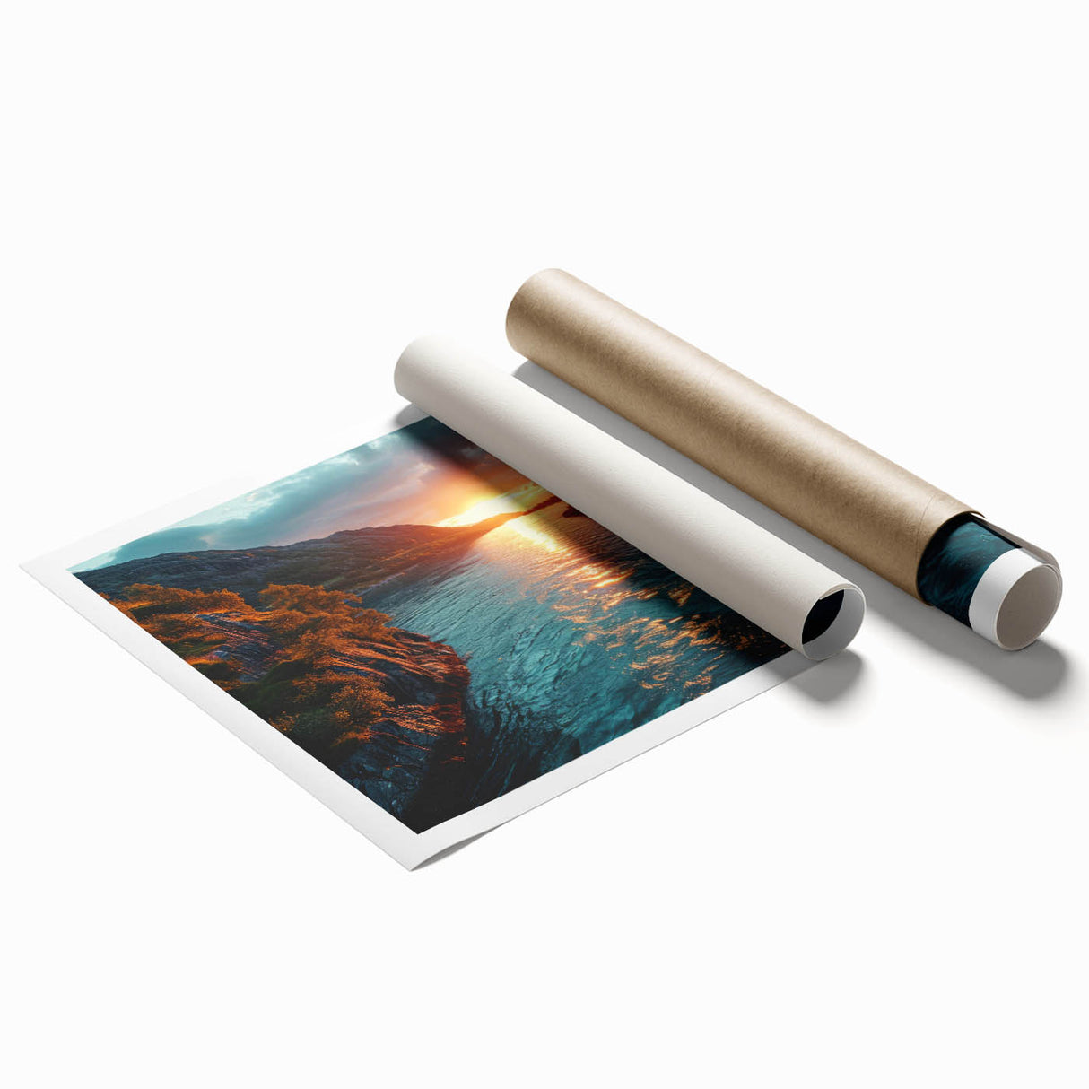 Sunset River Valley Wall Art – Vibrant Coastal Landscape Nature Print