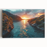 Sunset River Valley Wall Art – Vibrant Coastal Landscape Nature Print