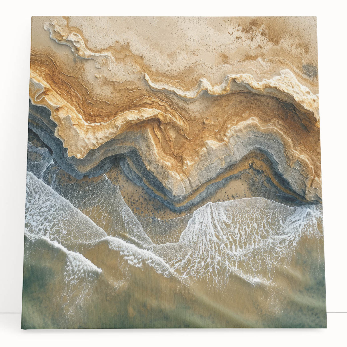 Coastal Wall Art – Aerial Beach Ocean Texture Art Print for Nautical Décor