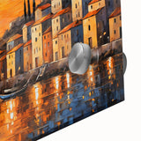 Sunset Coastal Town Wall Art – Vibrant Mediterranean Seaside Print