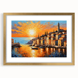 Sunset Coastal Town Wall Art – Vibrant Mediterranean Seaside Print