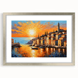 Sunset Coastal Town Wall Art – Vibrant Mediterranean Seaside Print