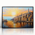 Sunset Coastal Town Wall Art – Vibrant Mediterranean Seaside Print
