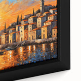 Sunset Coastal Town Wall Art – Vibrant Mediterranean Seaside Print