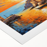 Sunset Coastal Town Wall Art – Vibrant Mediterranean Seaside Print
