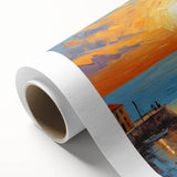 Sunset Coastal Town Wall Art – Vibrant Mediterranean Seaside Print