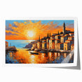 Sunset Coastal Town Wall Art – Vibrant Mediterranean Seaside Print