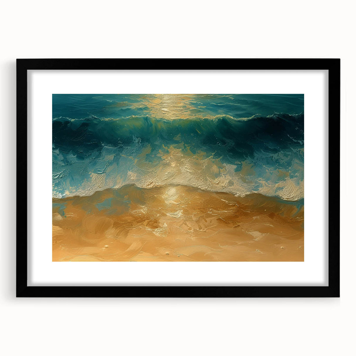 Golden Shore Coastal Wall Art – Ocean Waves Beach-Themed Nautical Print