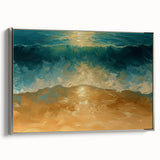 Golden Shore Coastal Wall Art – Ocean Waves Beach-Themed Nautical Print