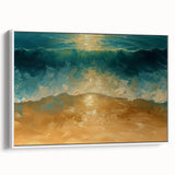 Golden Shore Coastal Wall Art – Ocean Waves Beach-Themed Nautical Print