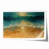 Golden Shore Coastal Wall Art – Ocean Waves Beach-Themed Nautical Print