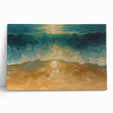 Golden Shore Coastal Wall Art – Ocean Waves Beach-Themed Nautical Print