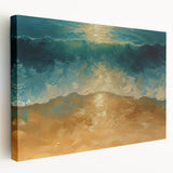 Golden Shore Coastal Wall Art – Ocean Waves Beach-Themed Nautical Print