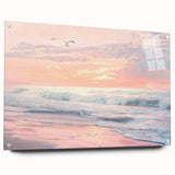 Coastal Wall Art: Pastel Sunset Ocean Waves Beach-Themed Print