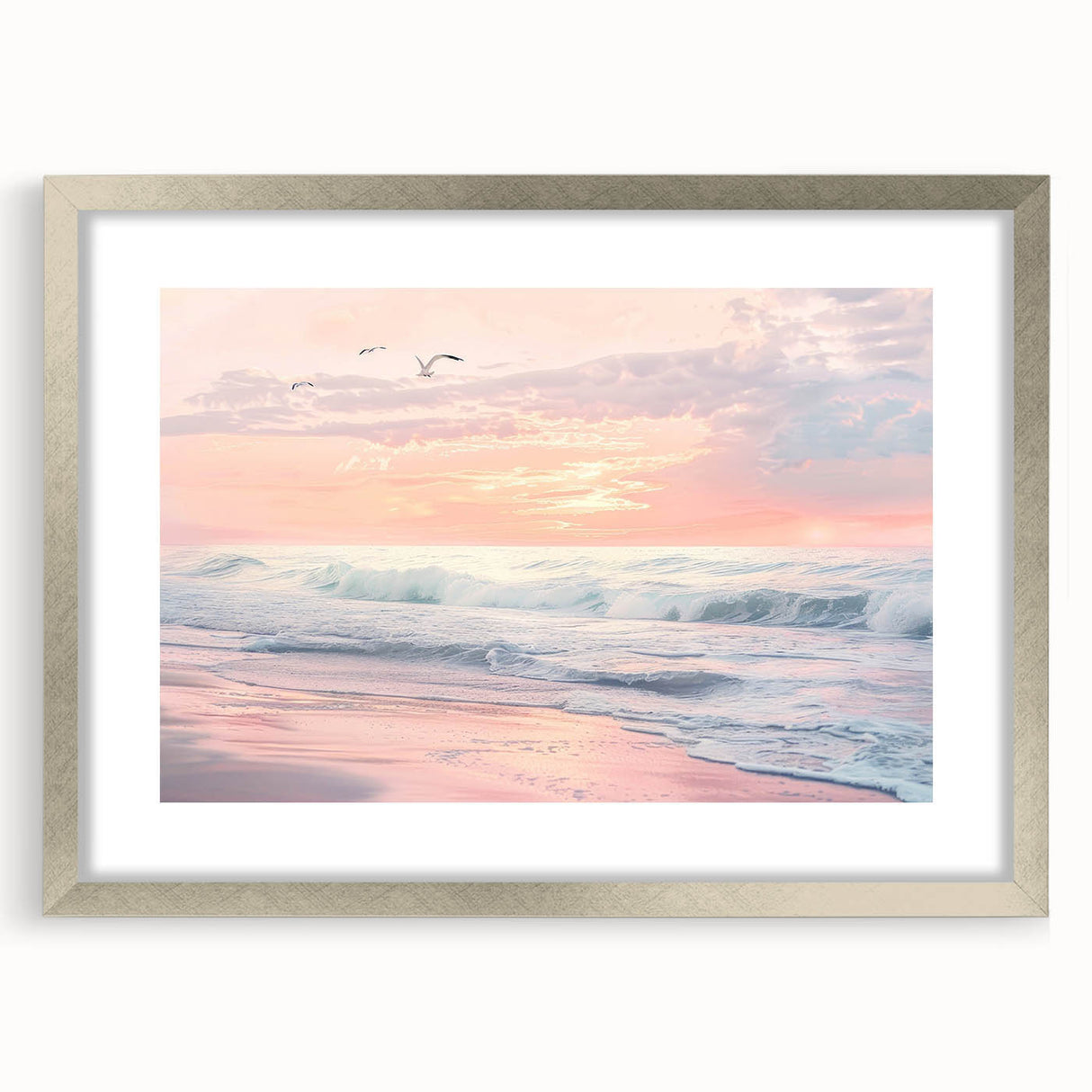 Coastal Wall Art: Pastel Sunset Ocean Waves Beach-Themed Print