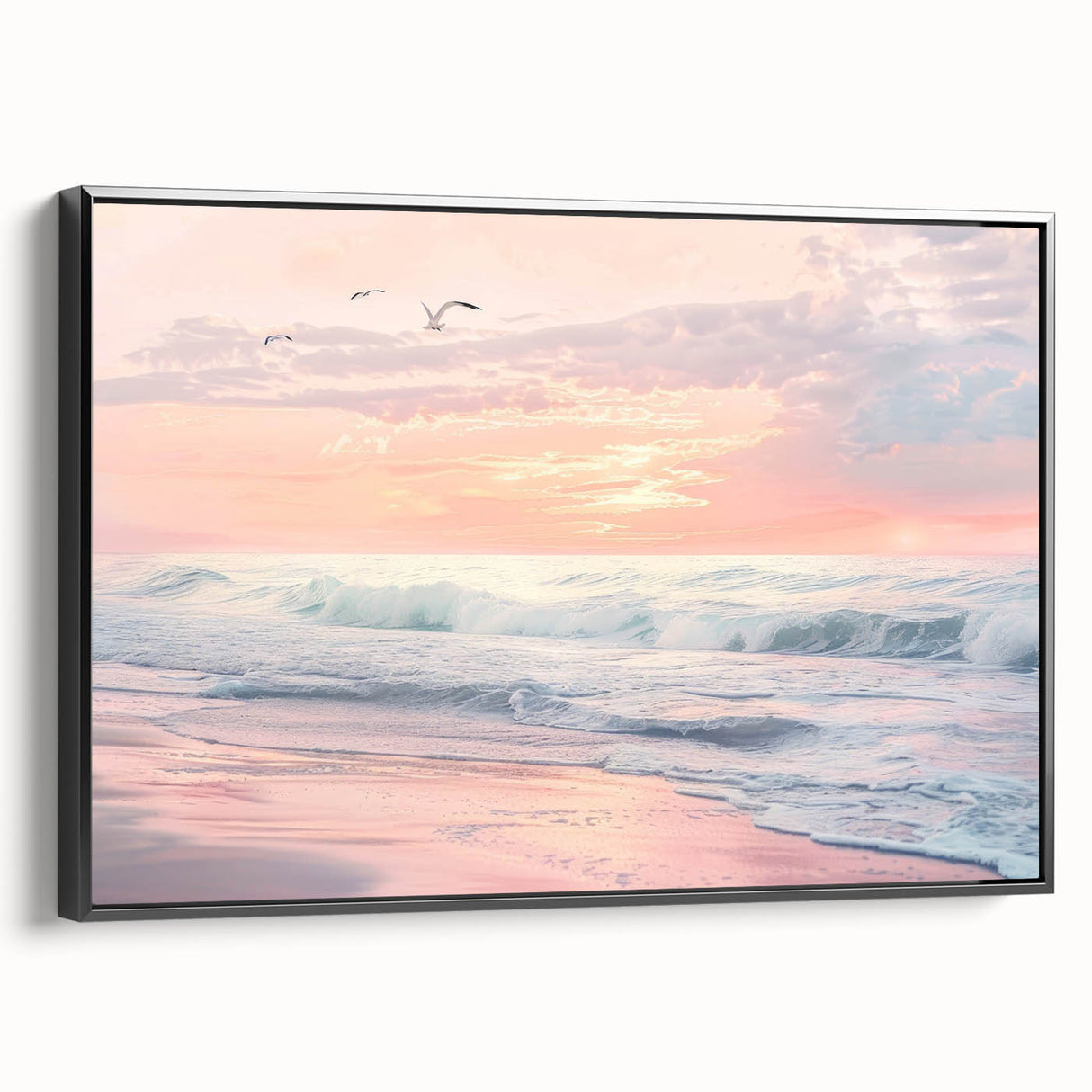 Coastal Wall Art: Pastel Sunset Ocean Waves Beach-Themed Print