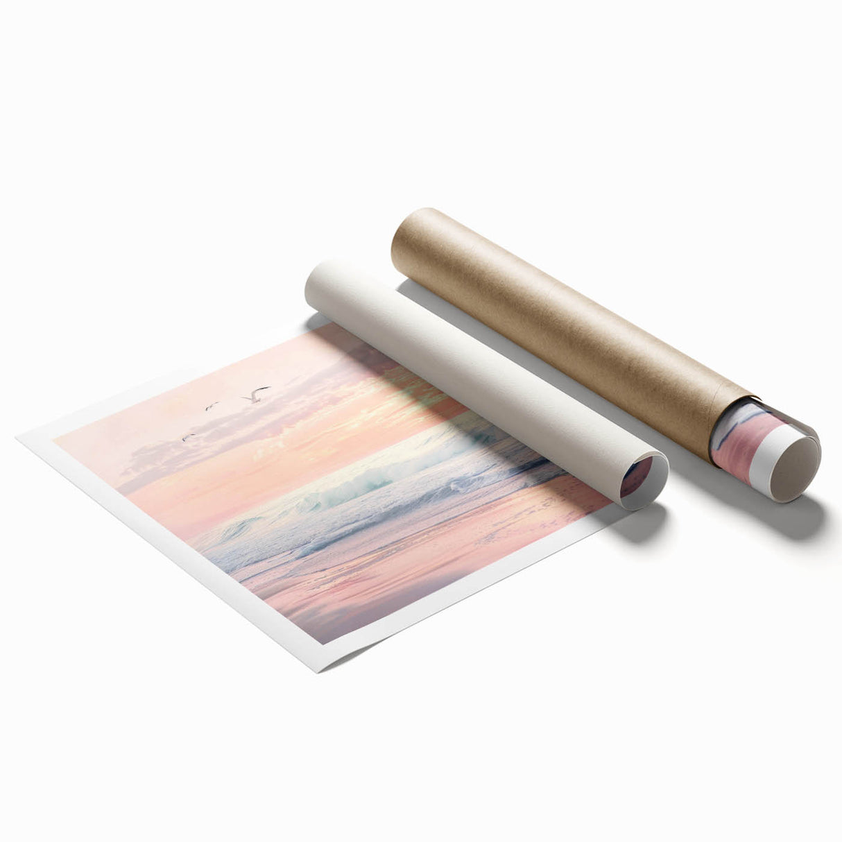 Coastal Wall Art: Pastel Sunset Ocean Waves Beach-Themed Print