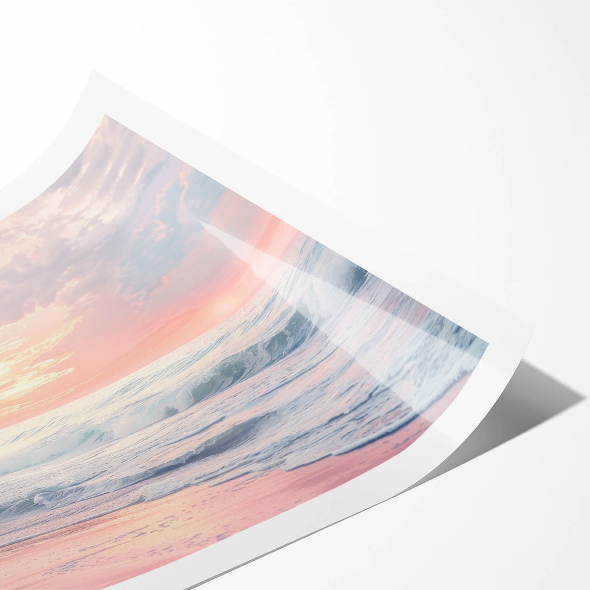 Coastal Wall Art: Pastel Sunset Ocean Waves Beach-Themed Print