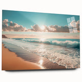 Coastal Wall Art: Vibrant Sunlit Ocean Waves Beach-Themed Canvas