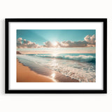 Coastal Wall Art: Vibrant Sunlit Ocean Waves Beach-Themed Canvas