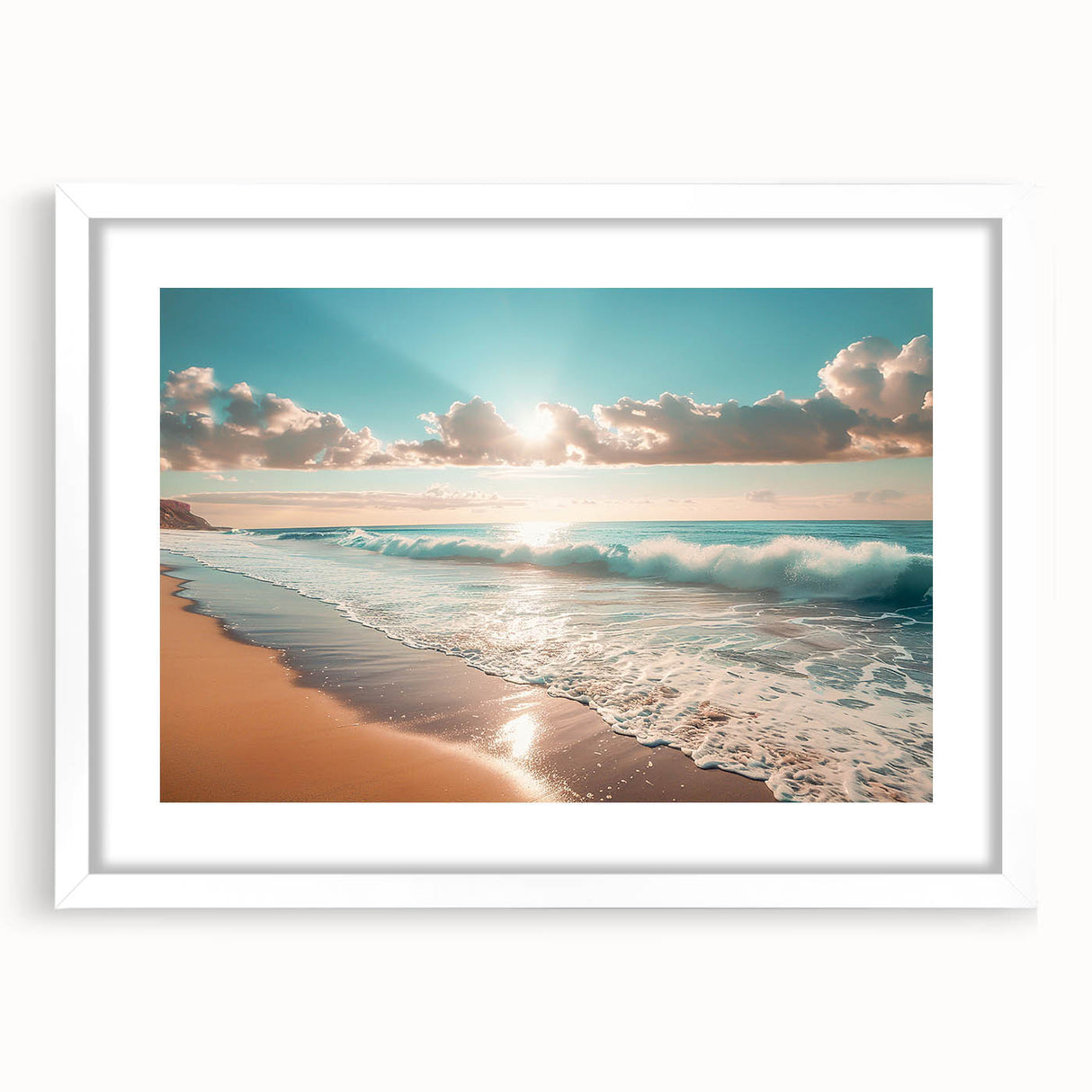Coastal Wall Art: Vibrant Sunlit Ocean Waves Beach-Themed Canvas