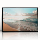 Coastal Wall Art: Vibrant Sunlit Ocean Waves Beach-Themed Canvas