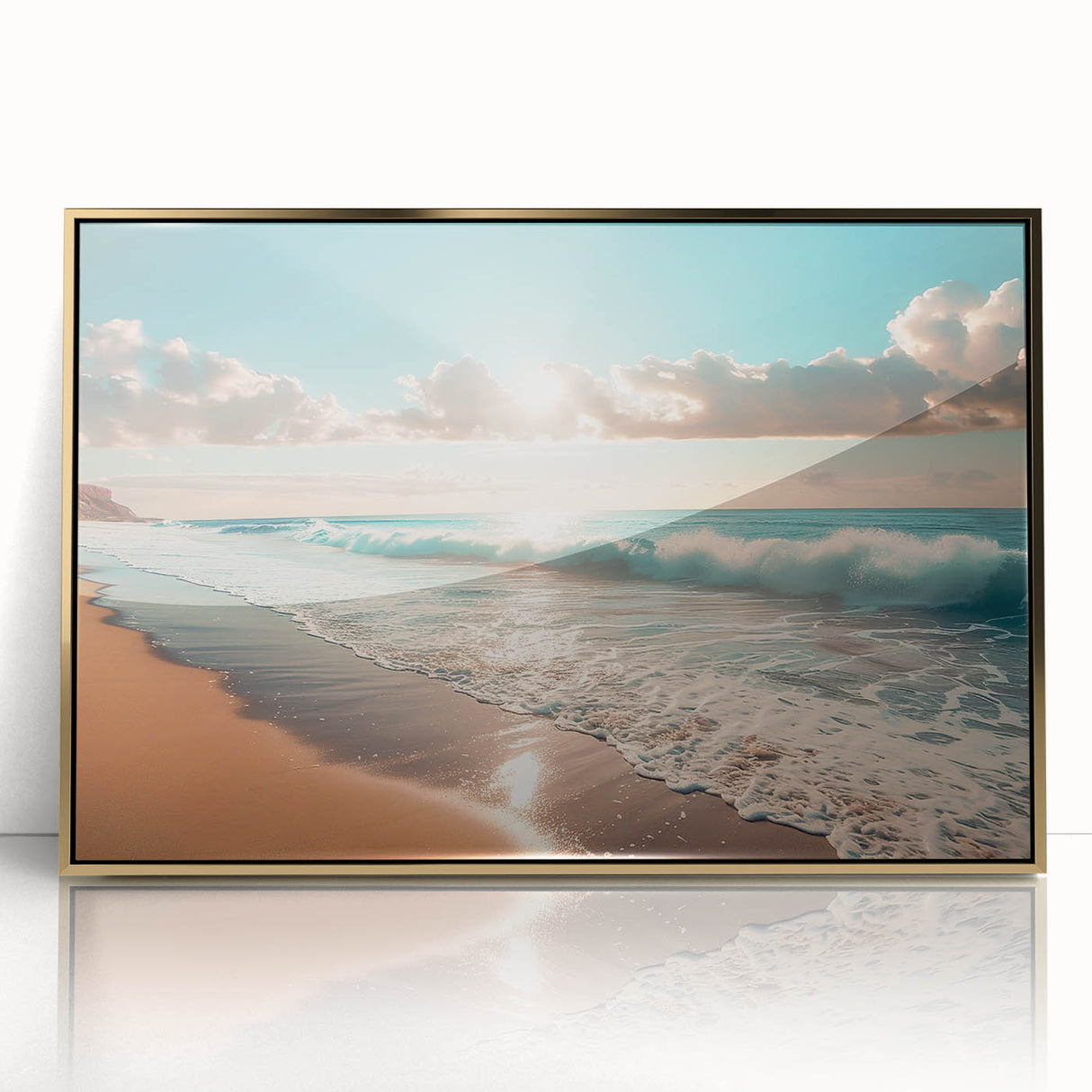 Coastal Wall Art: Vibrant Sunlit Ocean Waves Beach-Themed Canvas