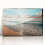 Coastal Wall Art: Vibrant Sunlit Ocean Waves Beach-Themed Canvas