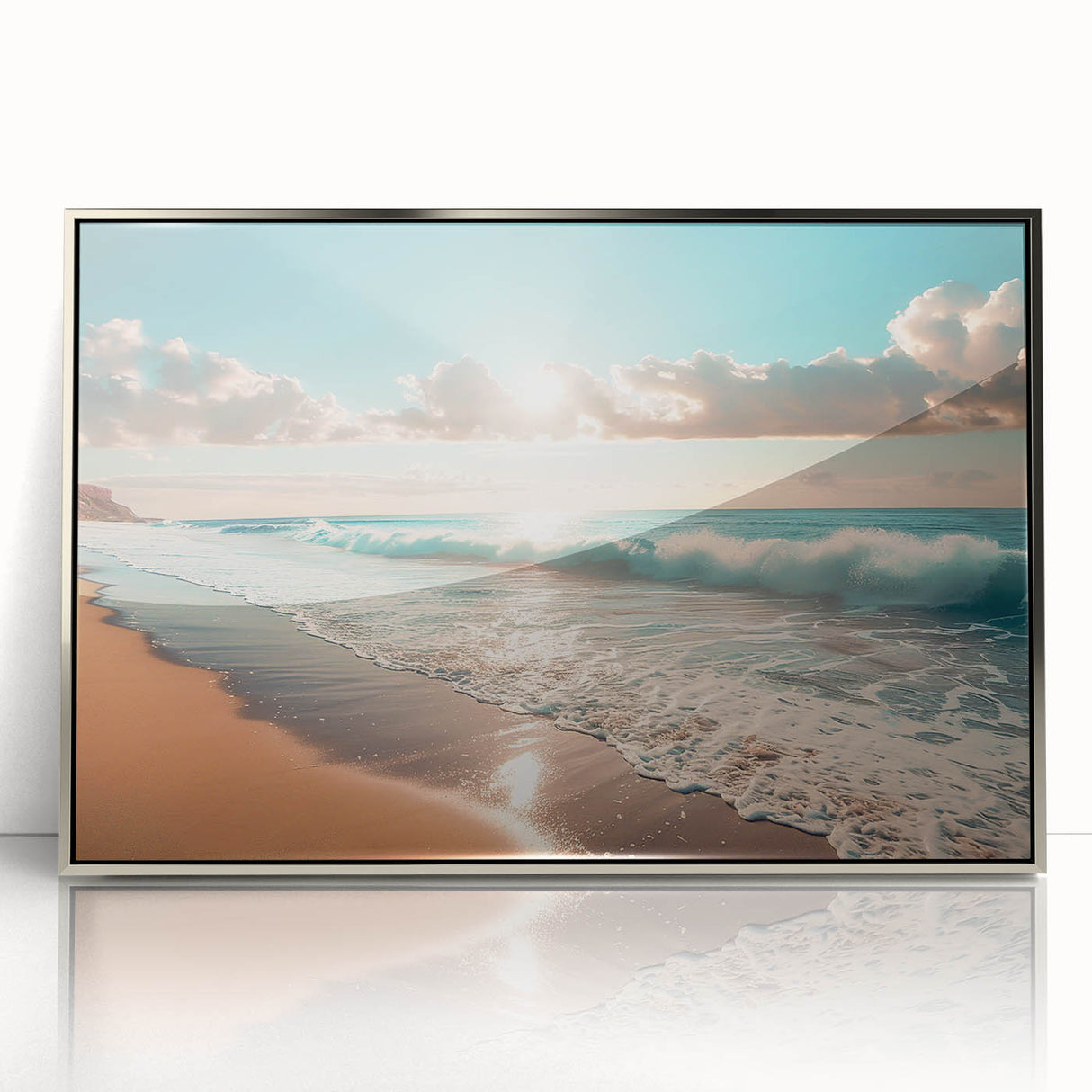 Coastal Wall Art: Vibrant Sunlit Ocean Waves Beach-Themed Canvas