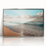 Coastal Wall Art: Vibrant Sunlit Ocean Waves Beach-Themed Canvas